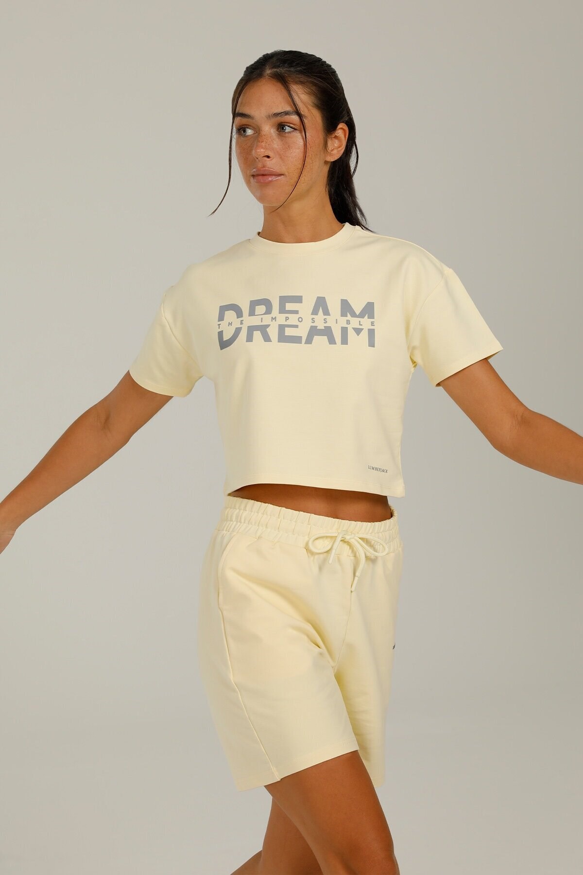 Lumberjack 2M Ct1101 Daısy Slogan Crop Kadın T-Shirt Sarı