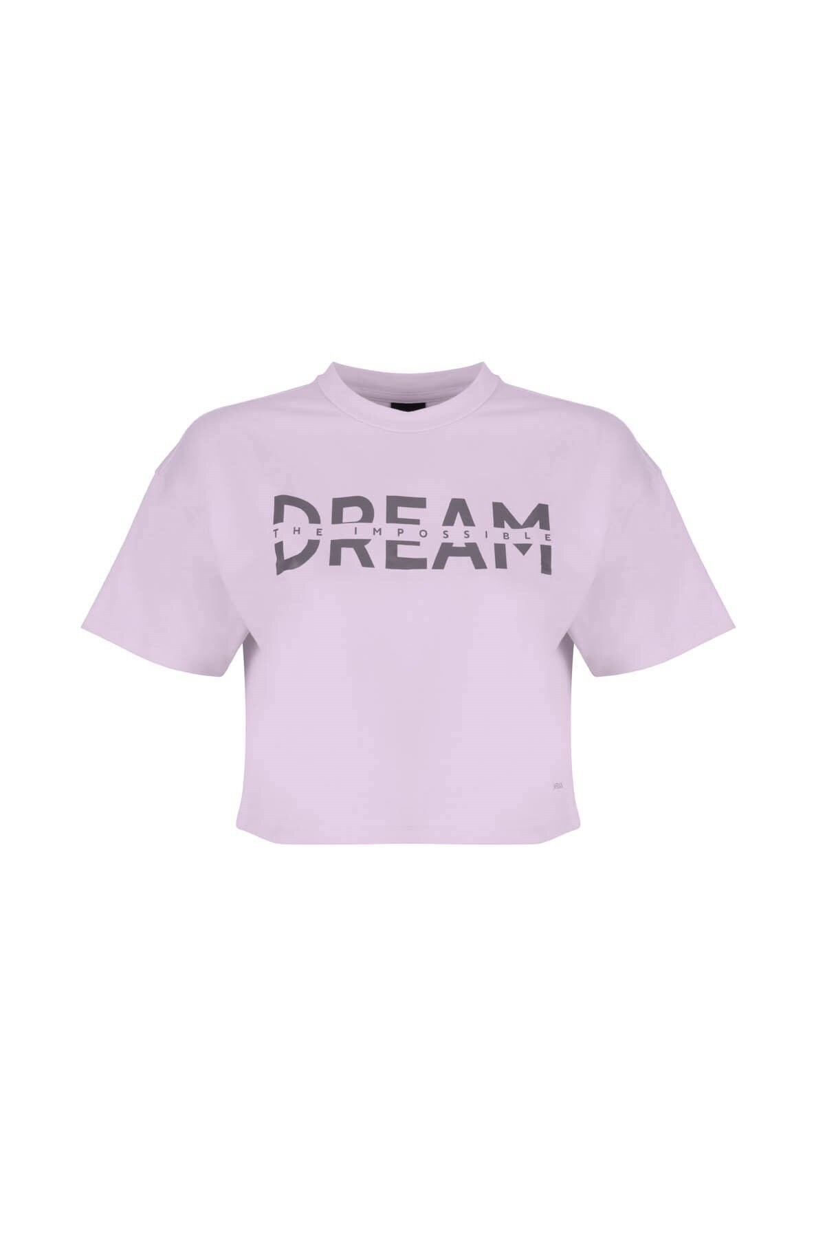 Lumberjack 2M Ct1101 Daısy Slogan Crop Kadın T-Shirt Lila