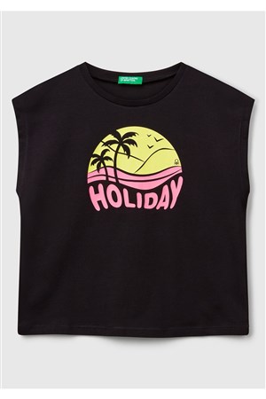 Benetton Kız Çocuk Siyah Bnt-G Tshırt