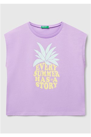 Benetton Kız Çocuk Lila Bnt-G Tshırt
