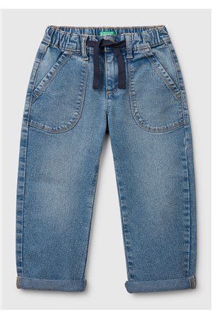 Benetton Açık Mavi Erkek Bebek Bağcıklı Denim Pantolon