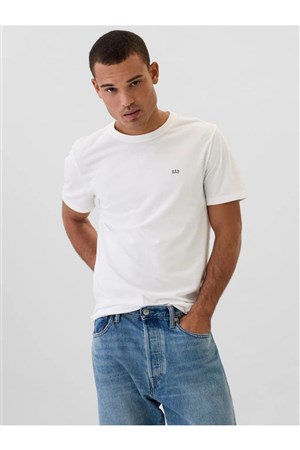 Gap V-Frch Everyday Soft Mıcro Logo Crew Beyaz Erkek K.Kol Tshırt