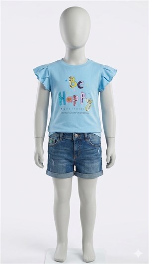 Benetton Kız Çocuk Mavi Tshirt