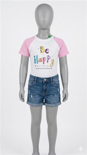 Benetton Kız Çocuk Beyaz Tshirt