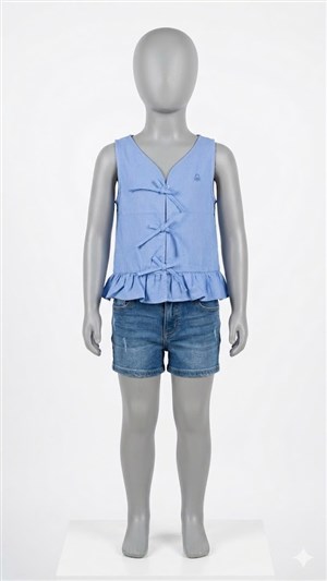 Benetton Kız Çocuk Mavi Tshirt